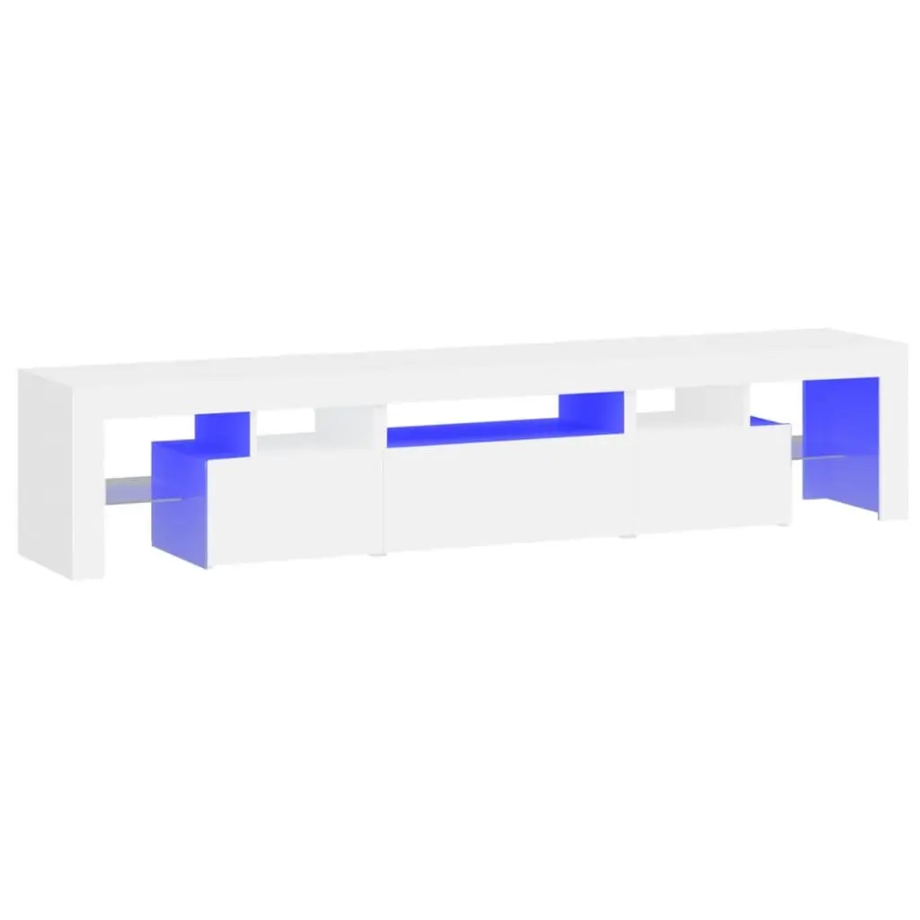 White Modern TV Cabinet with RGB LED Lights 200cm
