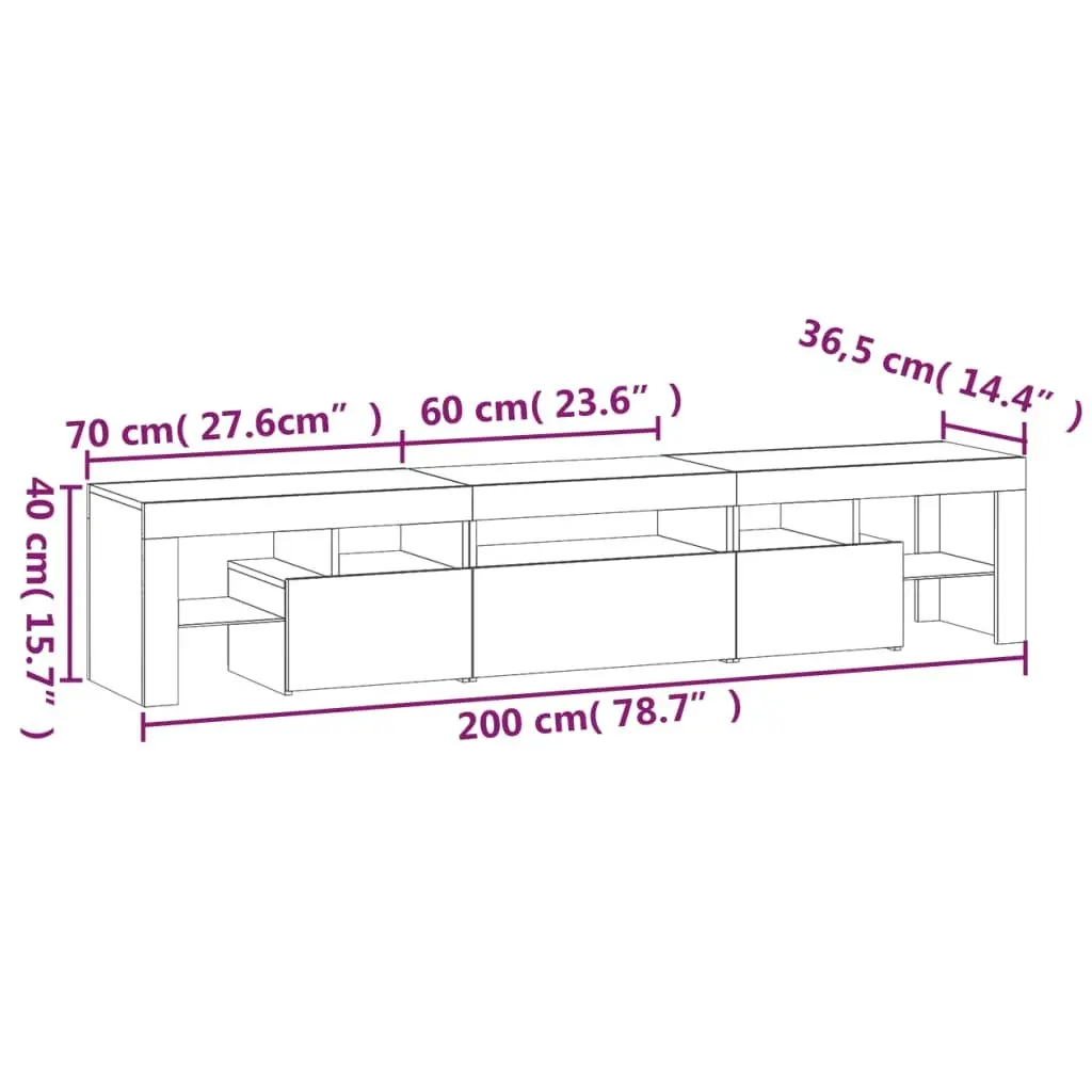White Modern TV Cabinet with RGB LED Lights 200cm