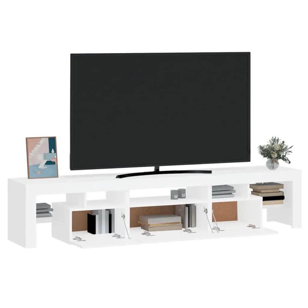 White Modern TV Cabinet with RGB LED Lights 200cm