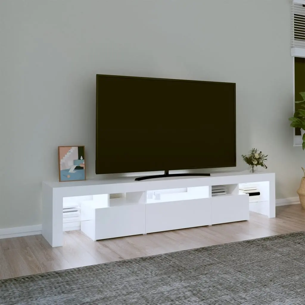 White Modern TV Cabinet with RGB LED Lights 200cm