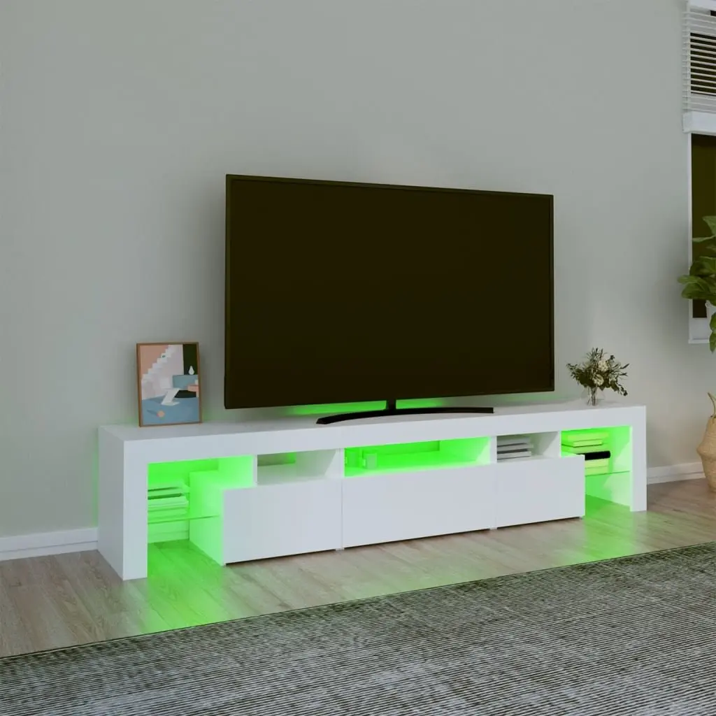 White Modern TV Cabinet with RGB LED Lights 200cm