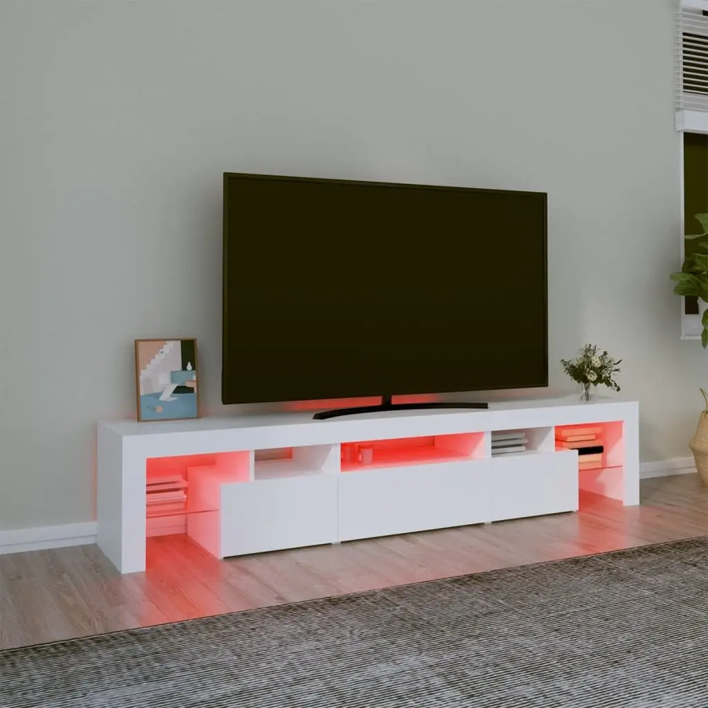 White Modern TV Cabinet with RGB LED Lights 200cm