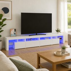 Modern White TV Cabinet with RGB LED Lighting 260x36.5x40cm
