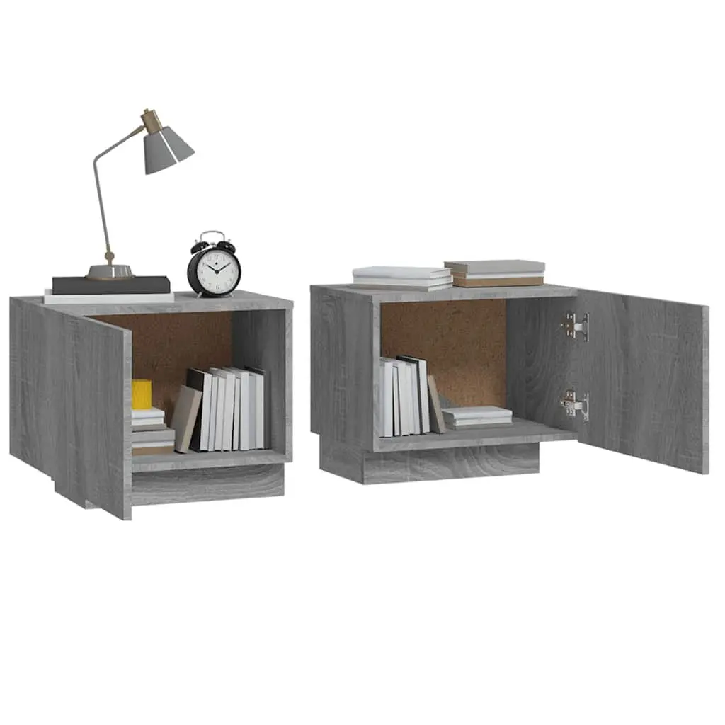 Grey Bedside Table Engineered Wood Storage Nightstand 100x35x40cm