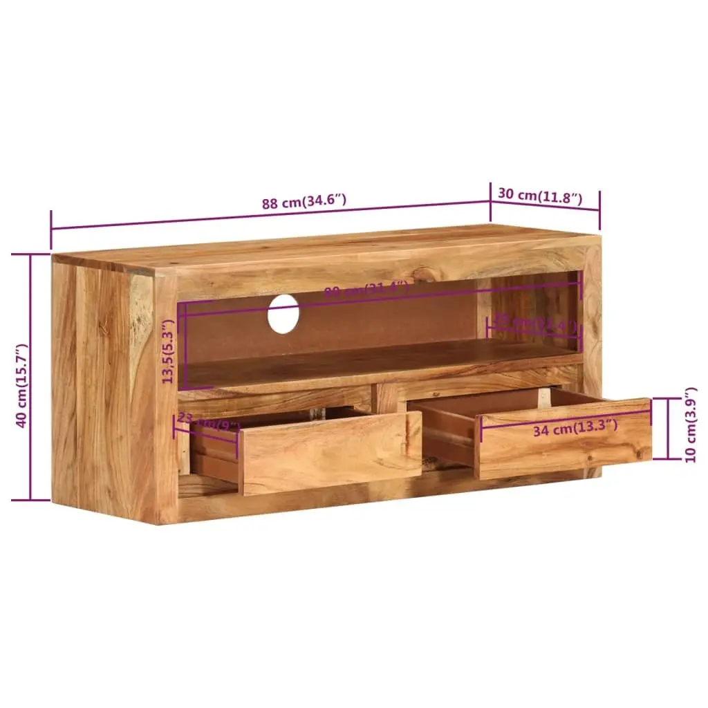 Acacia Wood TV Cabinet Storage Unit 88x30x40 cm Brown with Drawers and Shelf for Living Room Entertainment Area