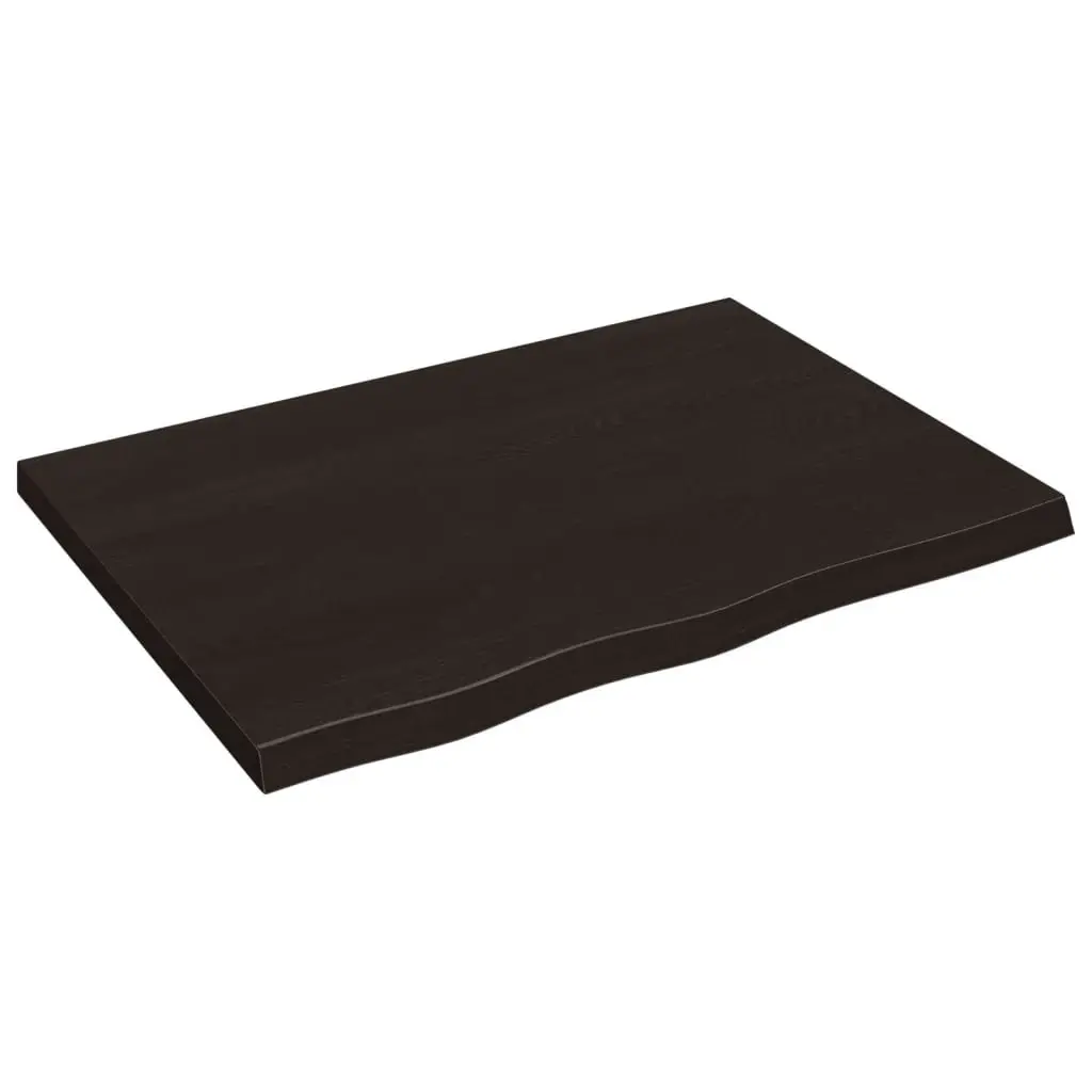 Wooden Table Top Dark Brown 80x60x4 cm Solid Oak Handcrafted Live Edge