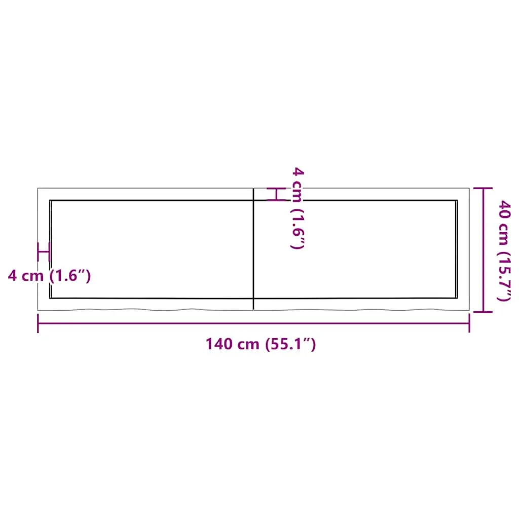 Solid Oak Wood Table Top 140x40cm Dark Brown Treated Wooden Tabletop Replacement