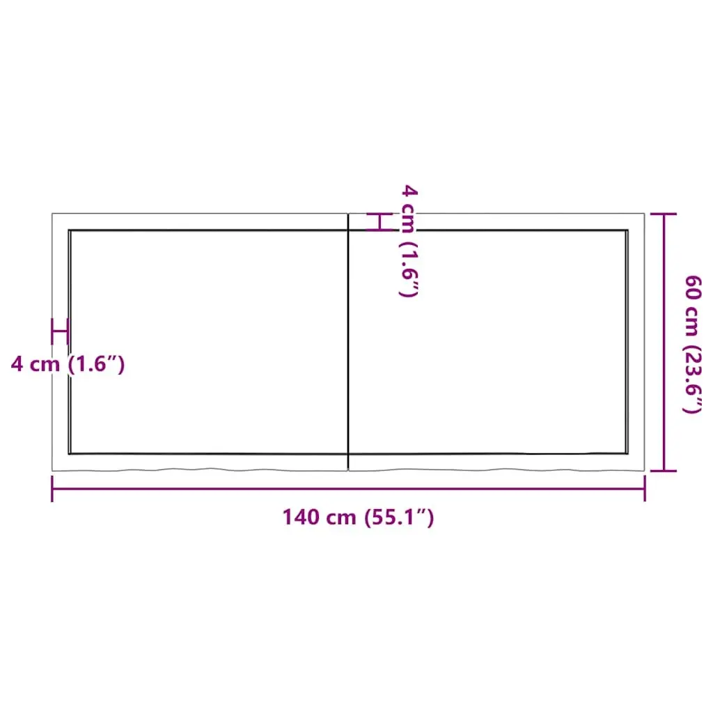Solid Oak Wooden Table Top 140x60cm Dark Brown