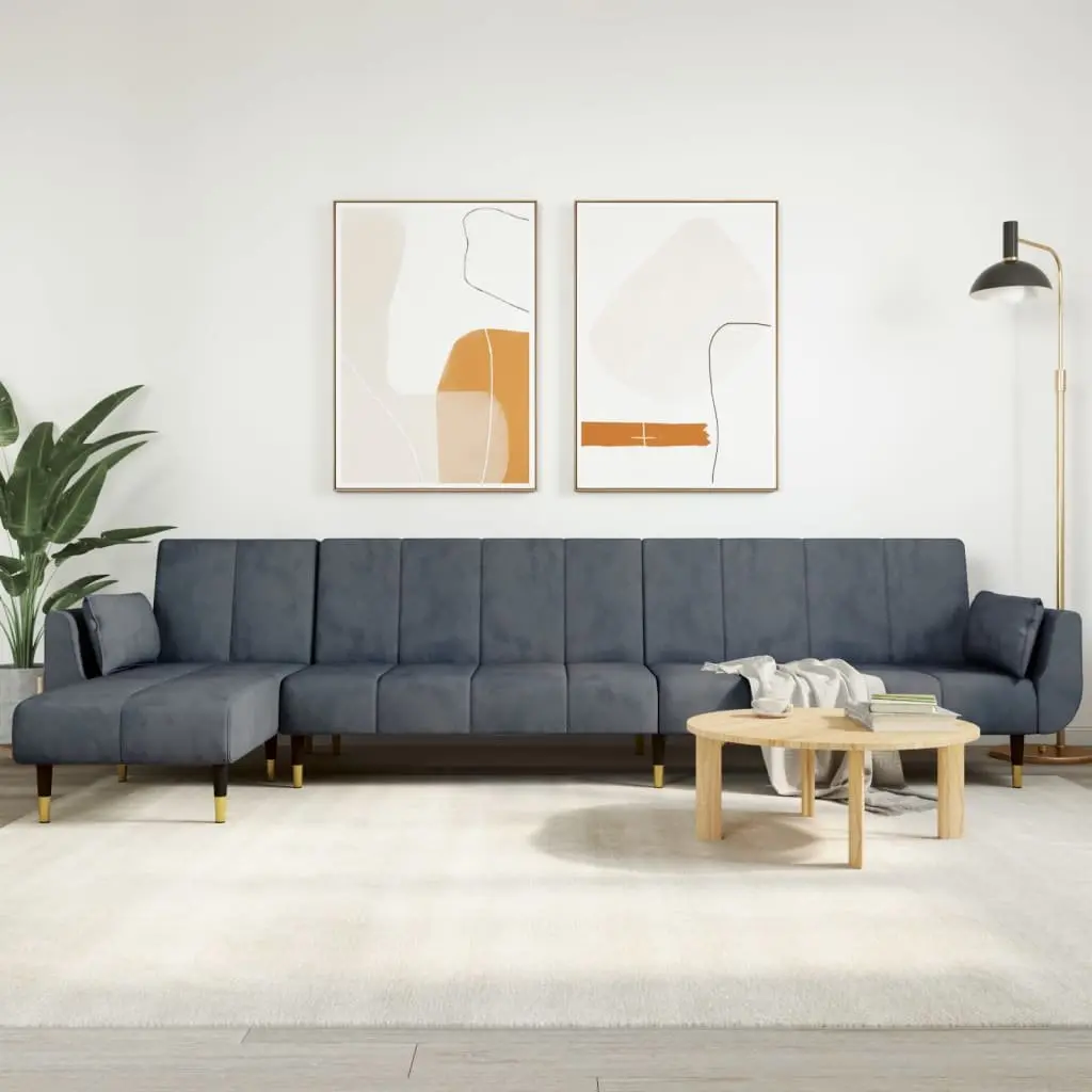 L-Shaped Sofa Bed Grey 275x140x70cm Convertible Velvet