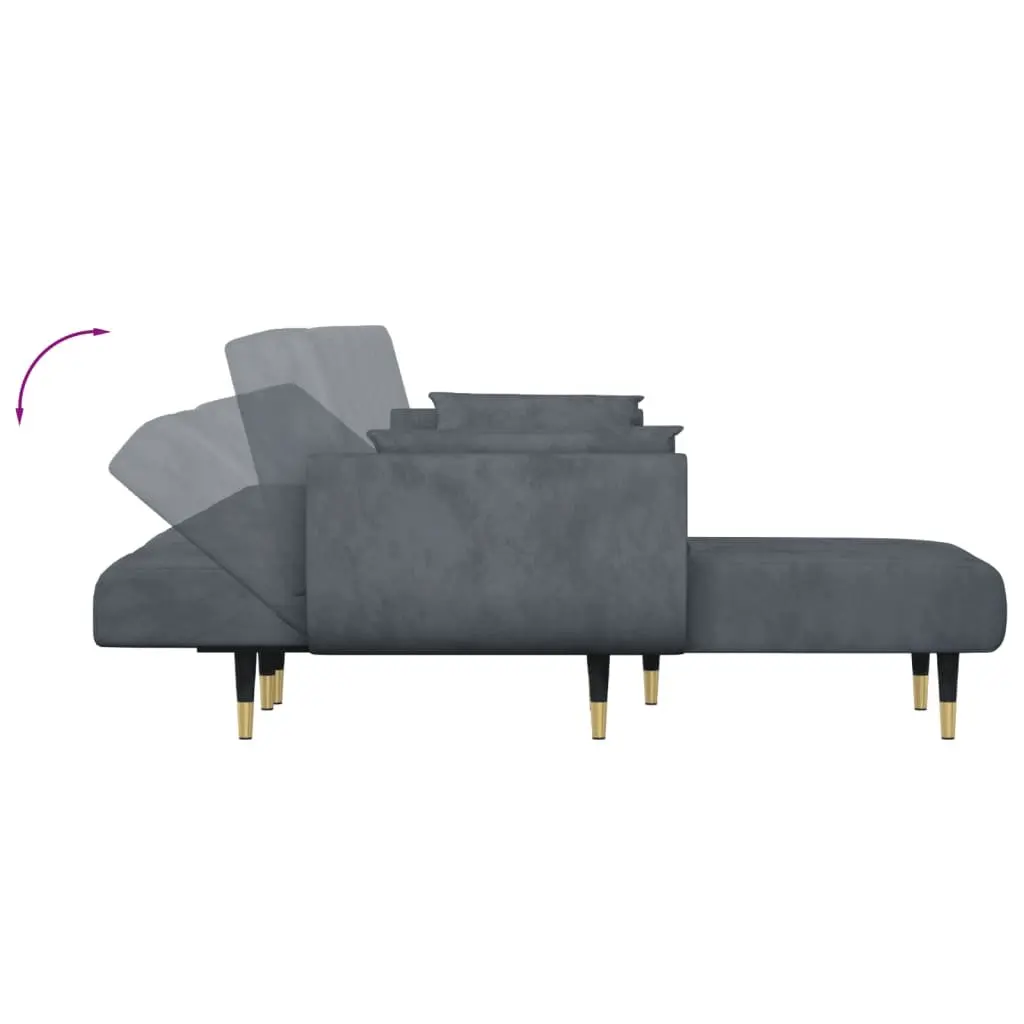 L-Shaped Sofa Bed Grey 275x140x70cm Convertible Velvet