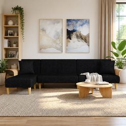 Cozy L-Shaped Black Sofa Bed with Chaise Lounge