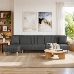 L-Shaped Grey Sofa Bed with Chaise Lounge