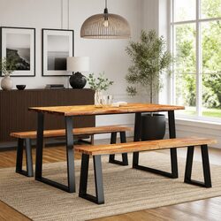 3 Piece Dining Set with Live Edge Acacia Wood