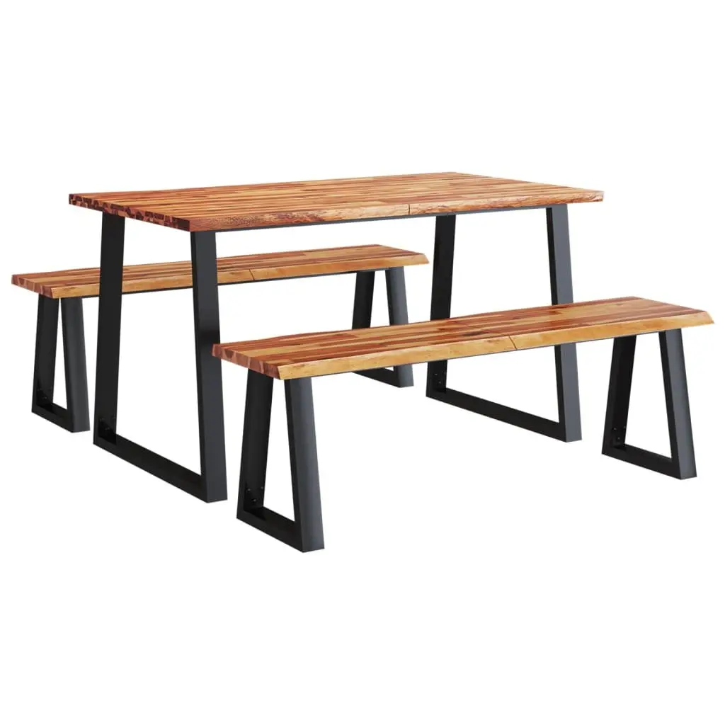 Dining Set Live Edge Acacia Wood Brown 3 Piece