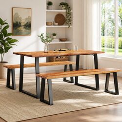 3-Piece Acacia Wood Dining Set with Live Edge Design