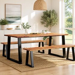 3 Piece Dining Set with Live Edge Solid Wood