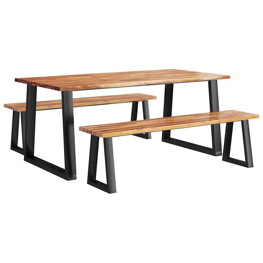 Dining Set Live Edge 3 Piece Solid Acacia Wood Brown