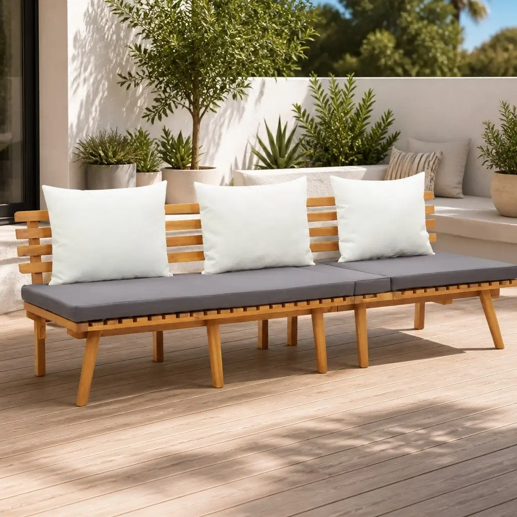 Garden Day Bed Outdoor Lounger 200x65cm Grey Acacia Wood