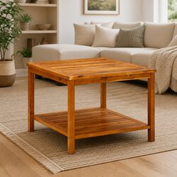 Acacia Wood Coffee Table with Storage Shelf