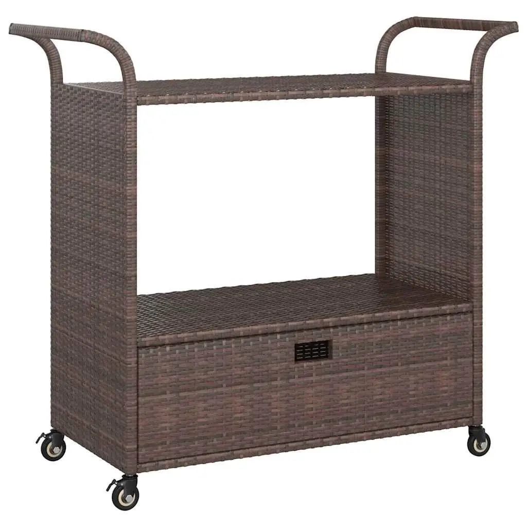 Rolling Bar Cart with Drawer in Brown Poly Rattan