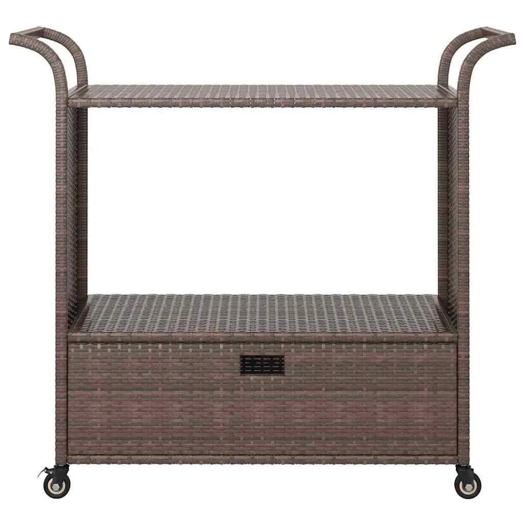Rolling Bar Cart with Drawer in Brown Poly Rattan