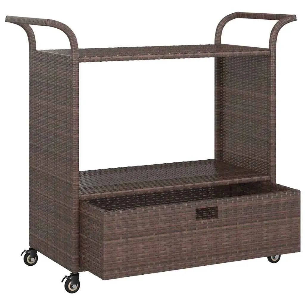 Rolling Bar Cart with Drawer in Brown Poly Rattan