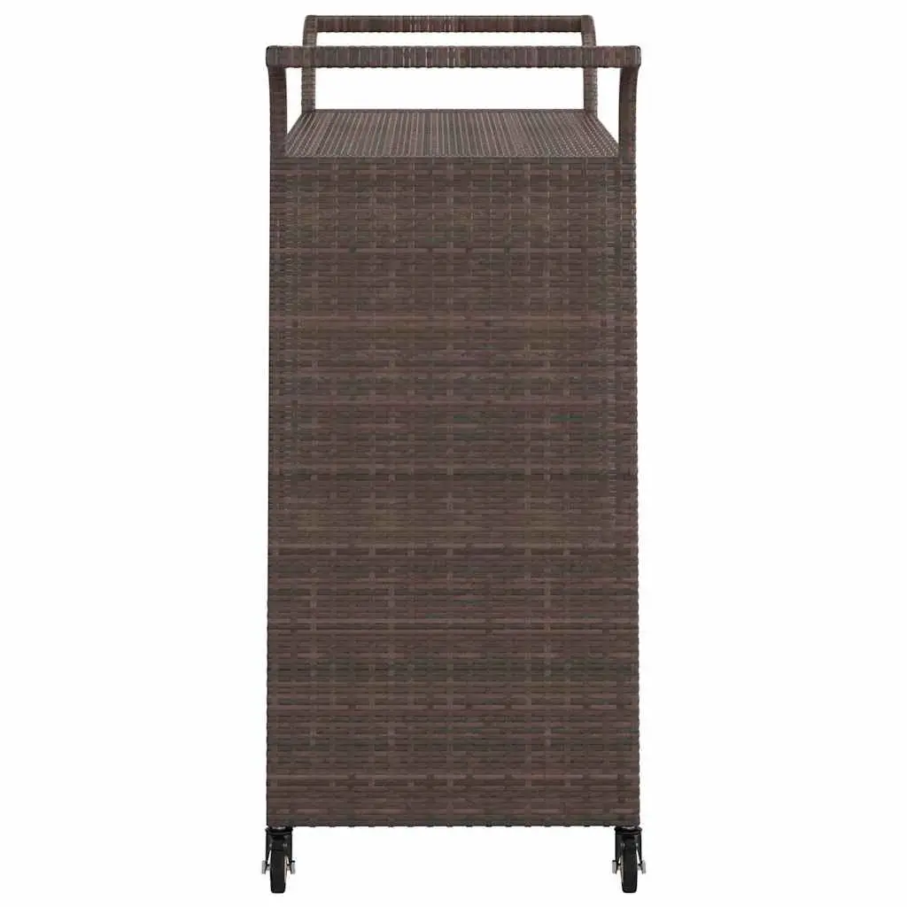 Rolling Bar Cart with Drawer in Brown Poly Rattan