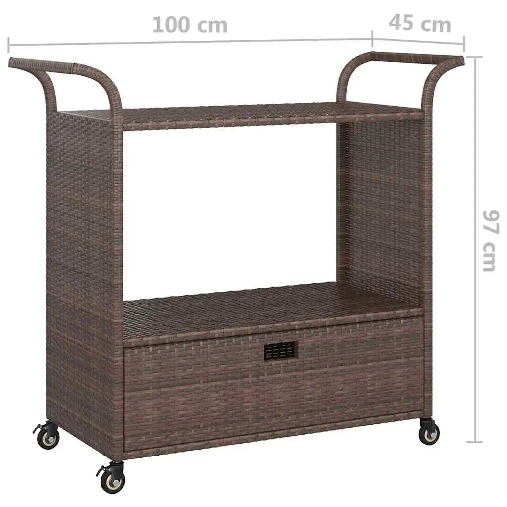 Rolling Bar Cart with Drawer in Brown Poly Rattan