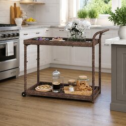Brown Bar Cart with Wheels for Versatile Use