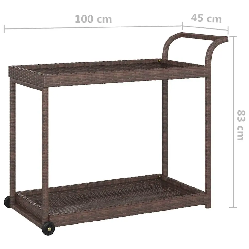 Bar Cart Brown 100x45x83 cm Poly Rattan Kitchen Dining Trolley Service Cart