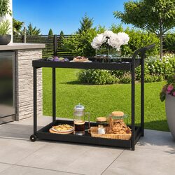 Black Poly Rattan Bar Cart with Wheels