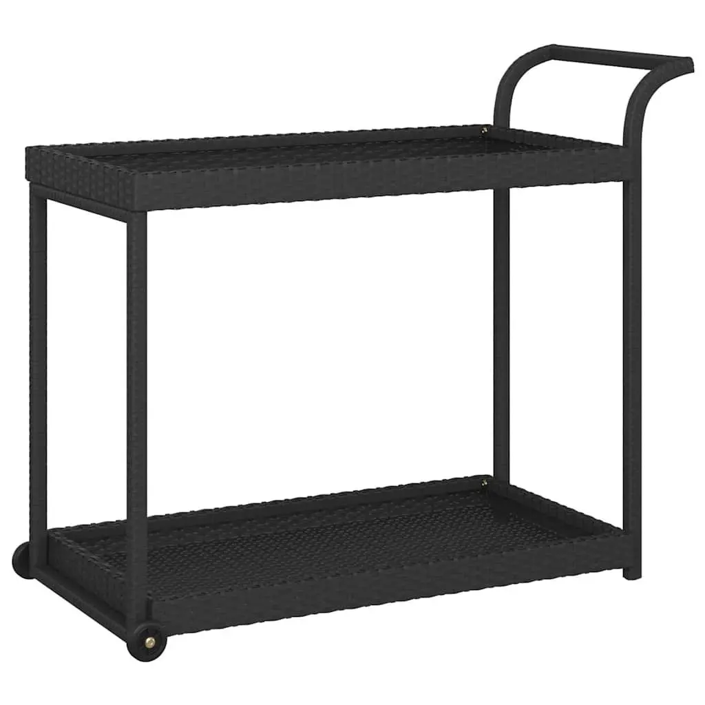Black Poly Rattan Bar Cart with Wheels