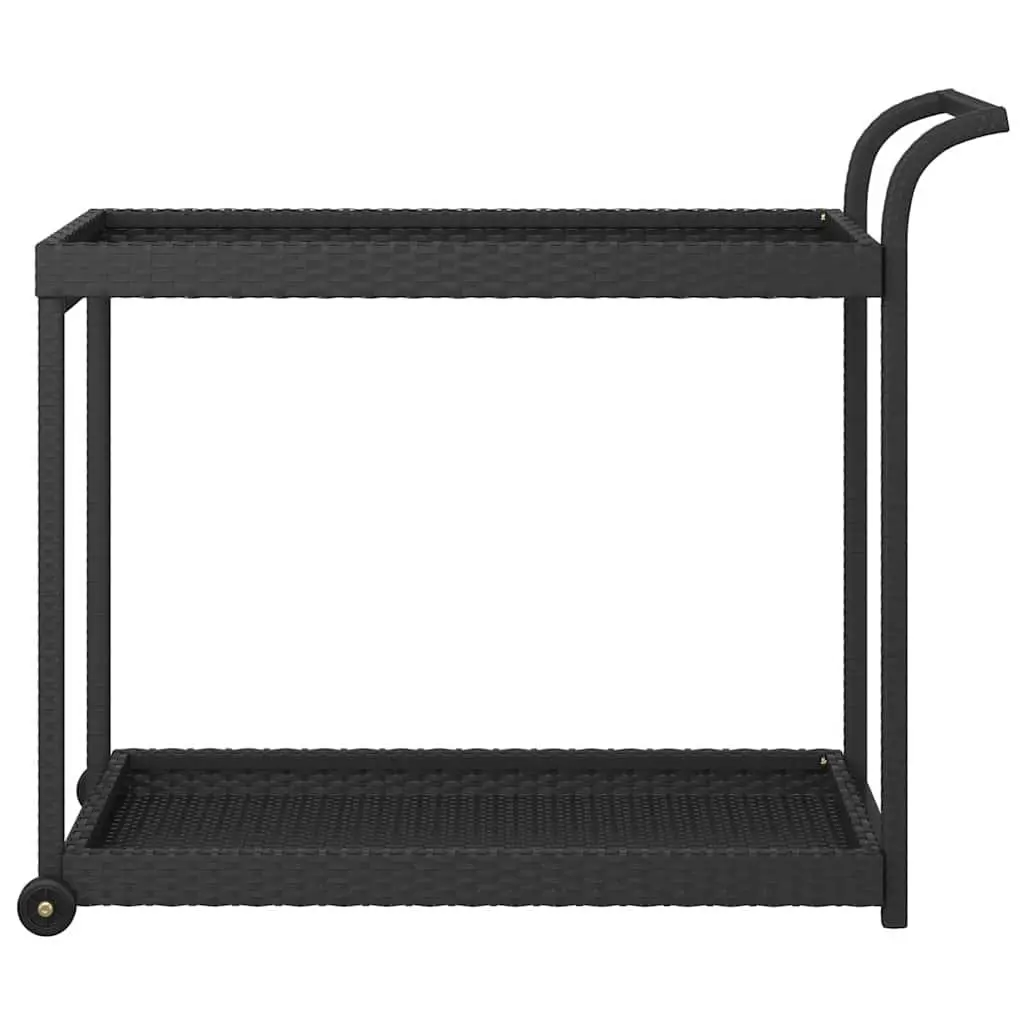 Black Poly Rattan Bar Cart with Wheels