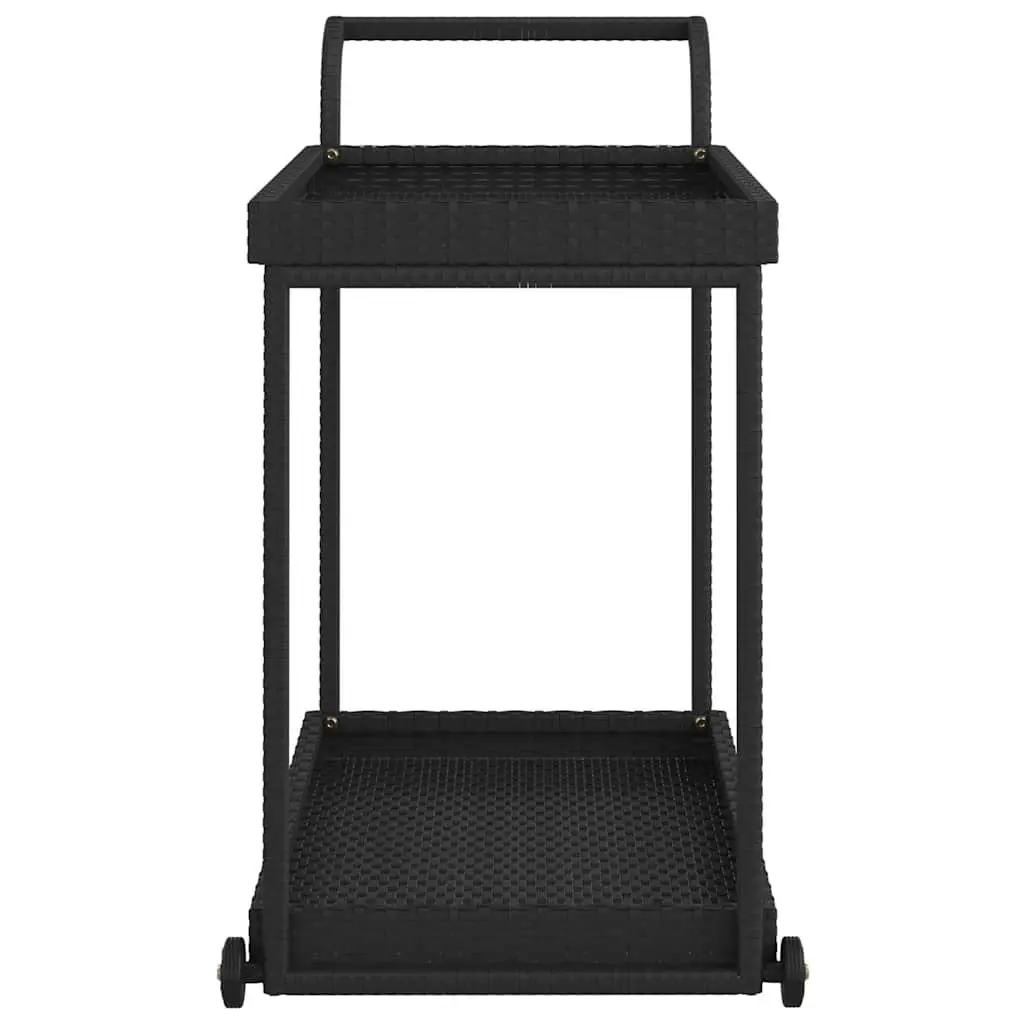 Black Poly Rattan Bar Cart with Wheels