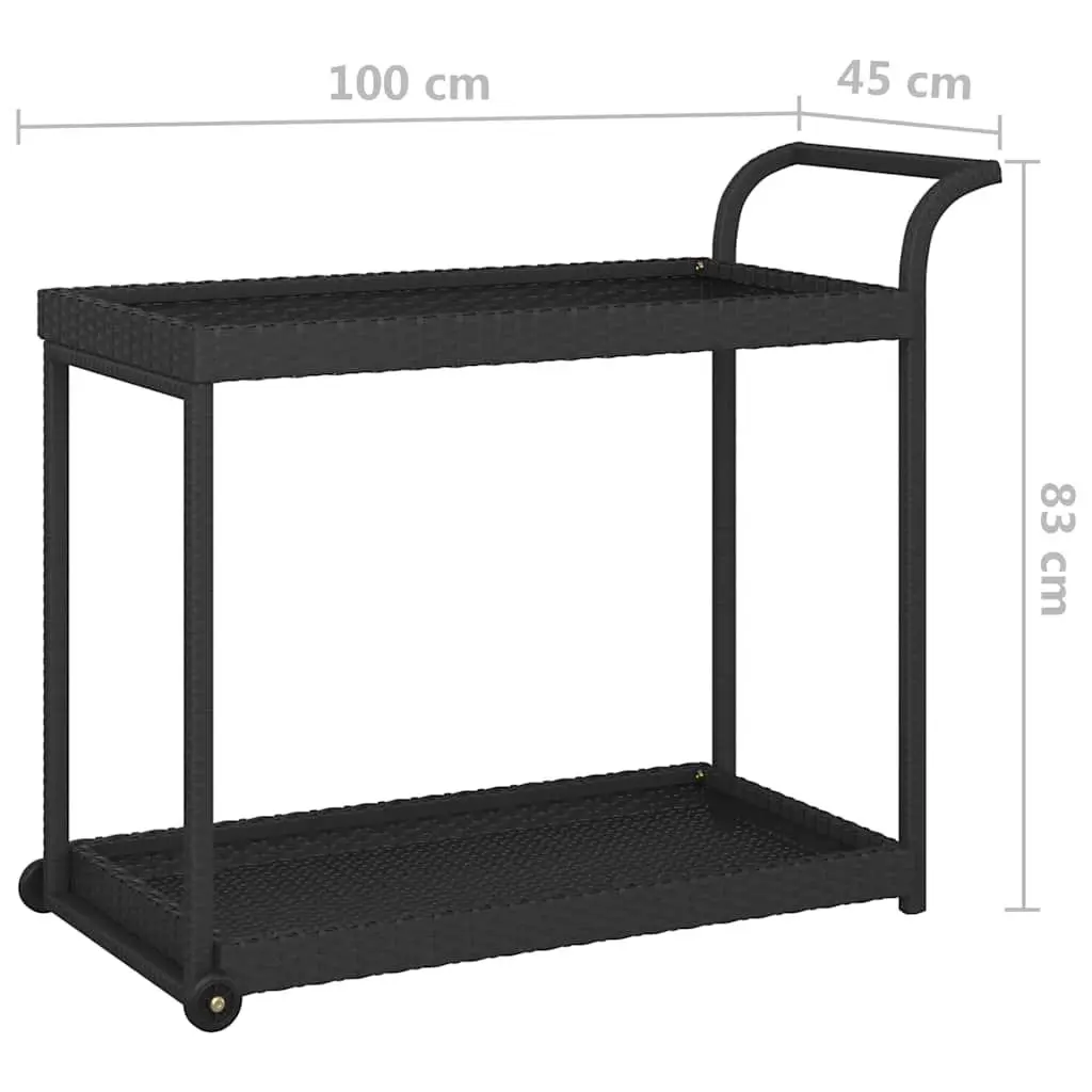 Black Poly Rattan Bar Cart with Wheels