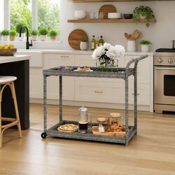 Grey Bar Cart for Kitchen and Patio Storage