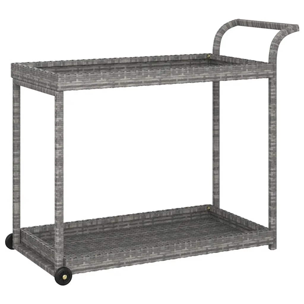 Bar Cart Grey Poly Rattan Service Trolley with Wheels 100 x 45 x 83 cm Powder Coated Steel Frame