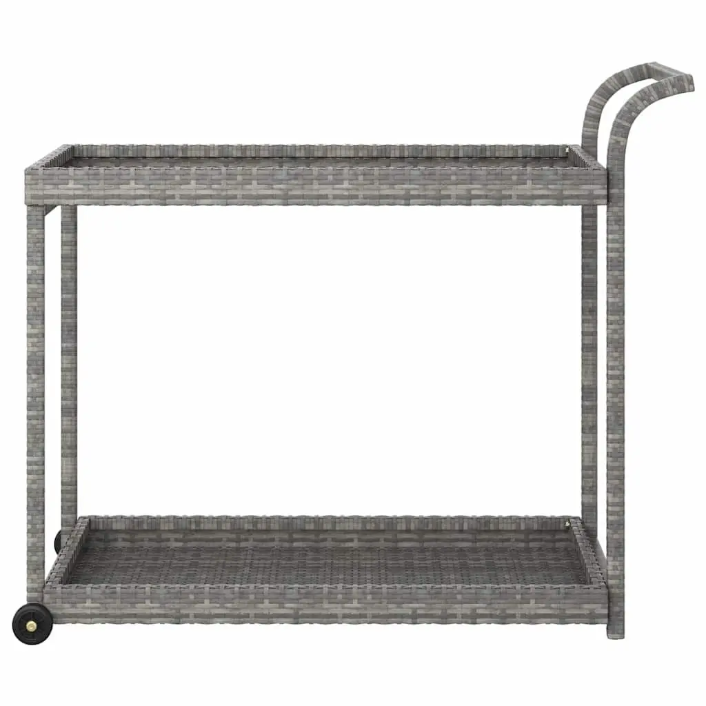 Bar Cart Grey Poly Rattan Service Trolley with Wheels 100 x 45 x 83 cm Powder Coated Steel Frame