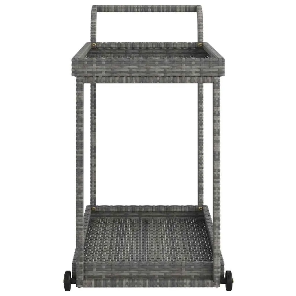 Bar Cart Grey Poly Rattan Service Trolley with Wheels 100 x 45 x 83 cm Powder Coated Steel Frame