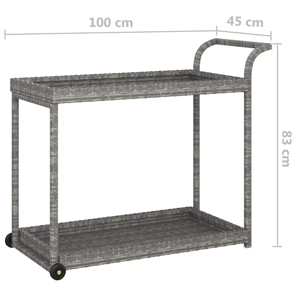 Bar Cart Grey Poly Rattan Service Trolley with Wheels 100 x 45 x 83 cm Powder Coated Steel Frame