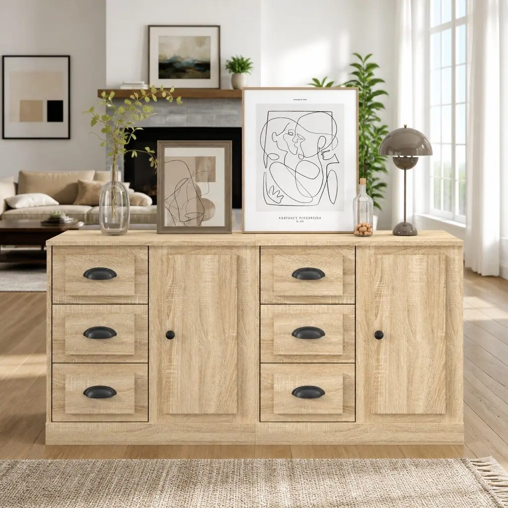 Brown Sideboard Cabinet Set for Home Storage