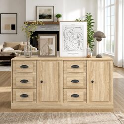 Classic Brown Sideboard Cabinet Set for Home Storage
