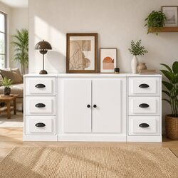 Set of 3 White Engineered Wood Sideboards for Storage