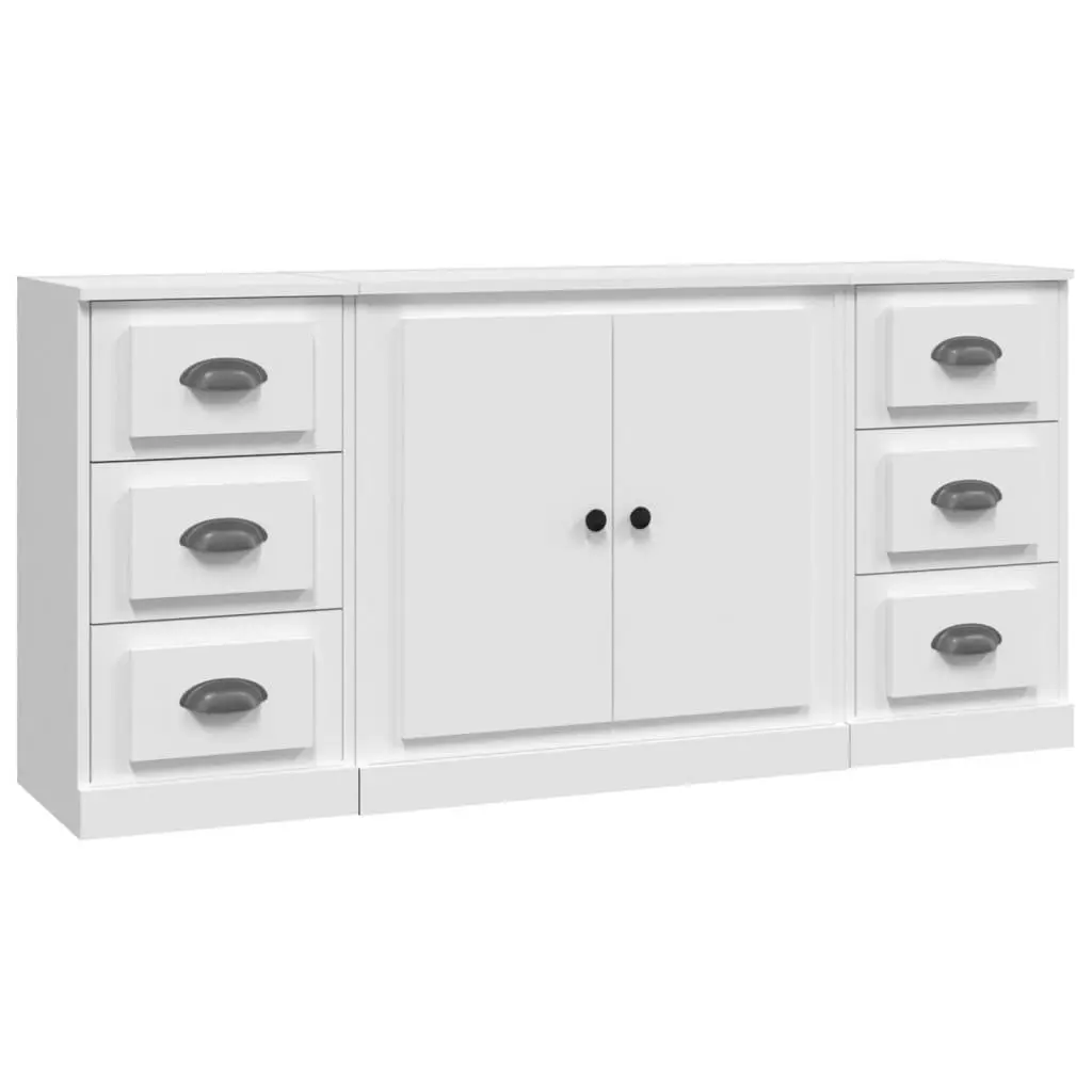 Set of 3 White Engineered Wood Sideboards for Storage