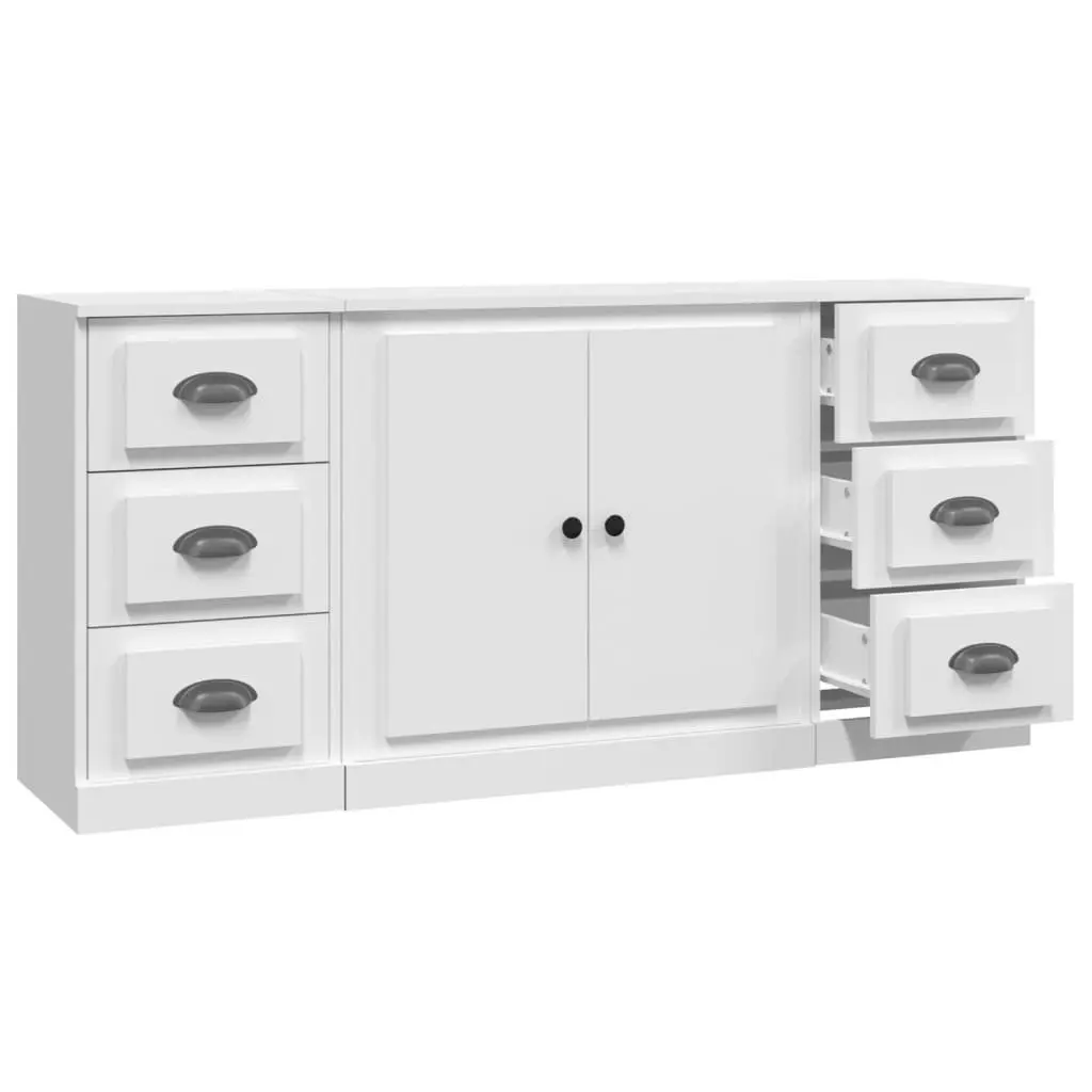 Set of 3 White Engineered Wood Sideboards for Storage
