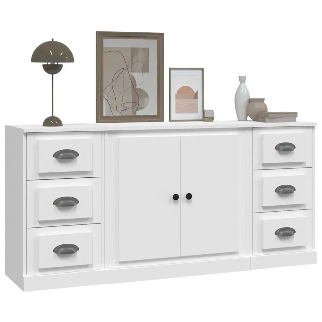 Set of 3 White Engineered Wood Sideboards for Storage