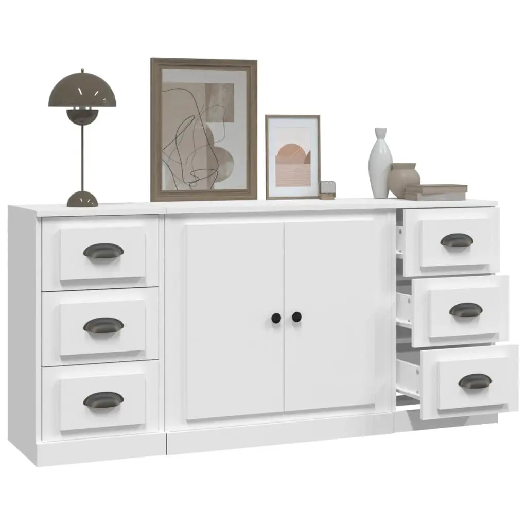 Set of 3 White Engineered Wood Sideboards for Storage