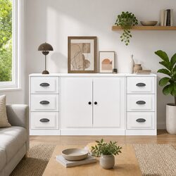 Classic Set of 3 White High Gloss Sideboards