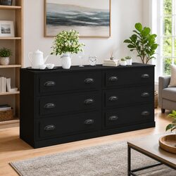 Black Engineered Wood Sideboards 2-Piece Storage Set