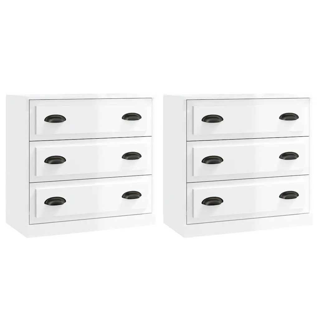 Set of 2 White High Gloss Sideboards for Storage